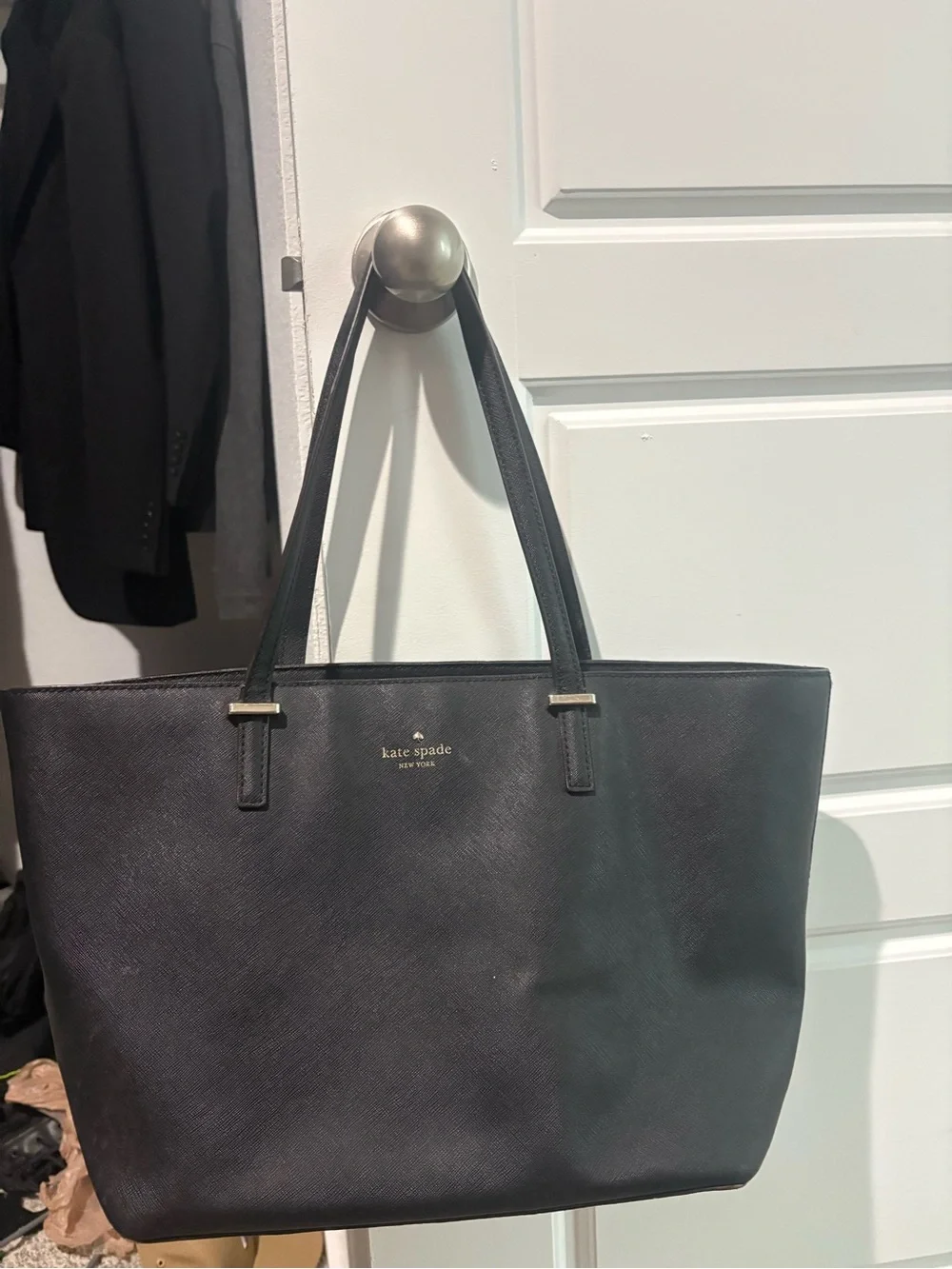 kate spade Black Leather Tote with Gold Logo Hardware